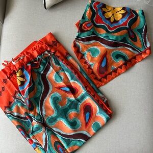 NWT Bandana Top and Wide Pants Multicolor Satin Set